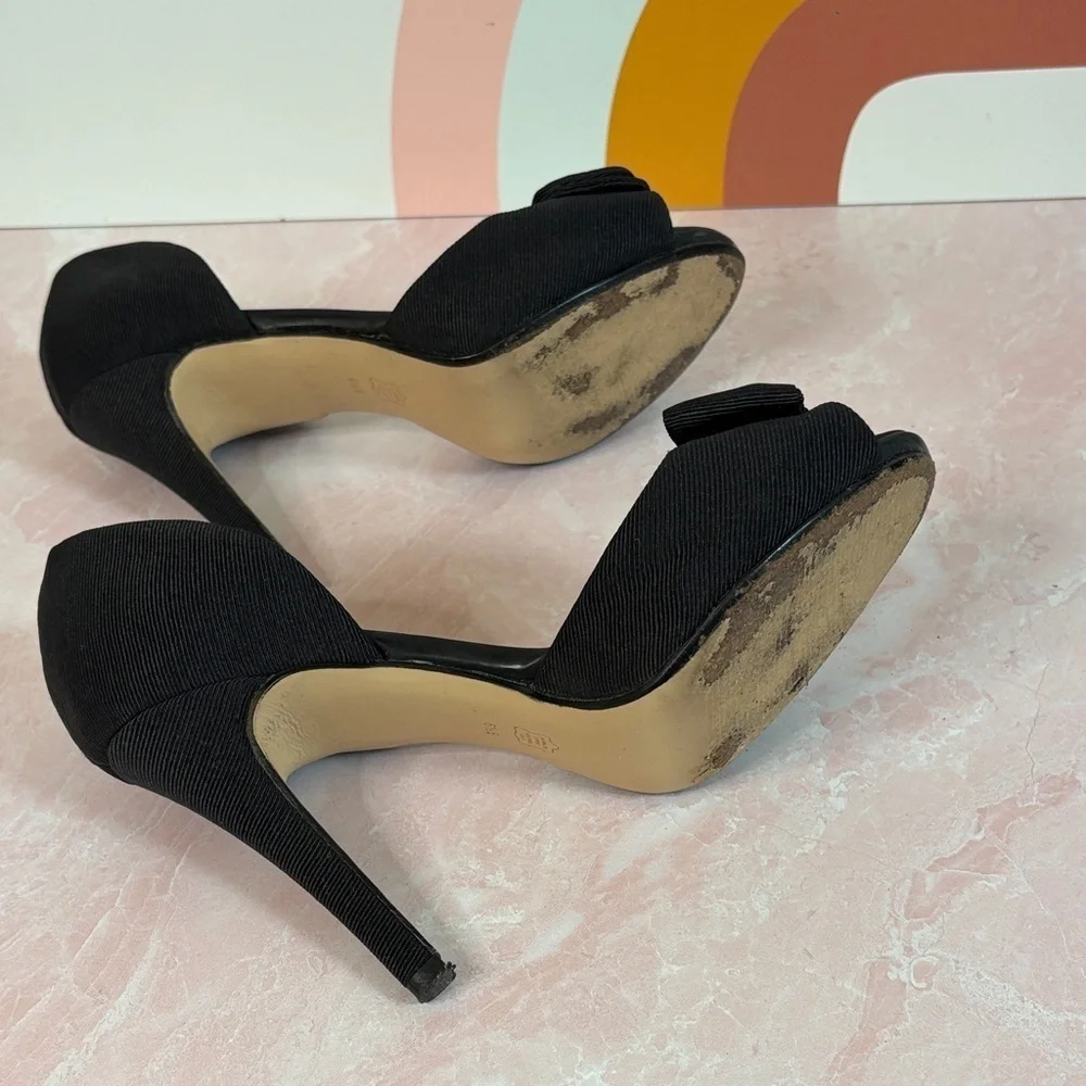 Caparros Black Open-Toe Heels with Bow